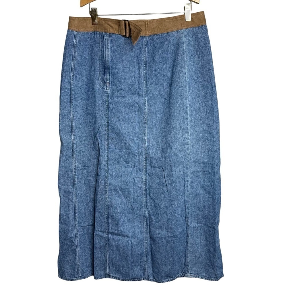 Emma James Blue Denim Suede Waist Cotton Skirt Women’s Size 12
